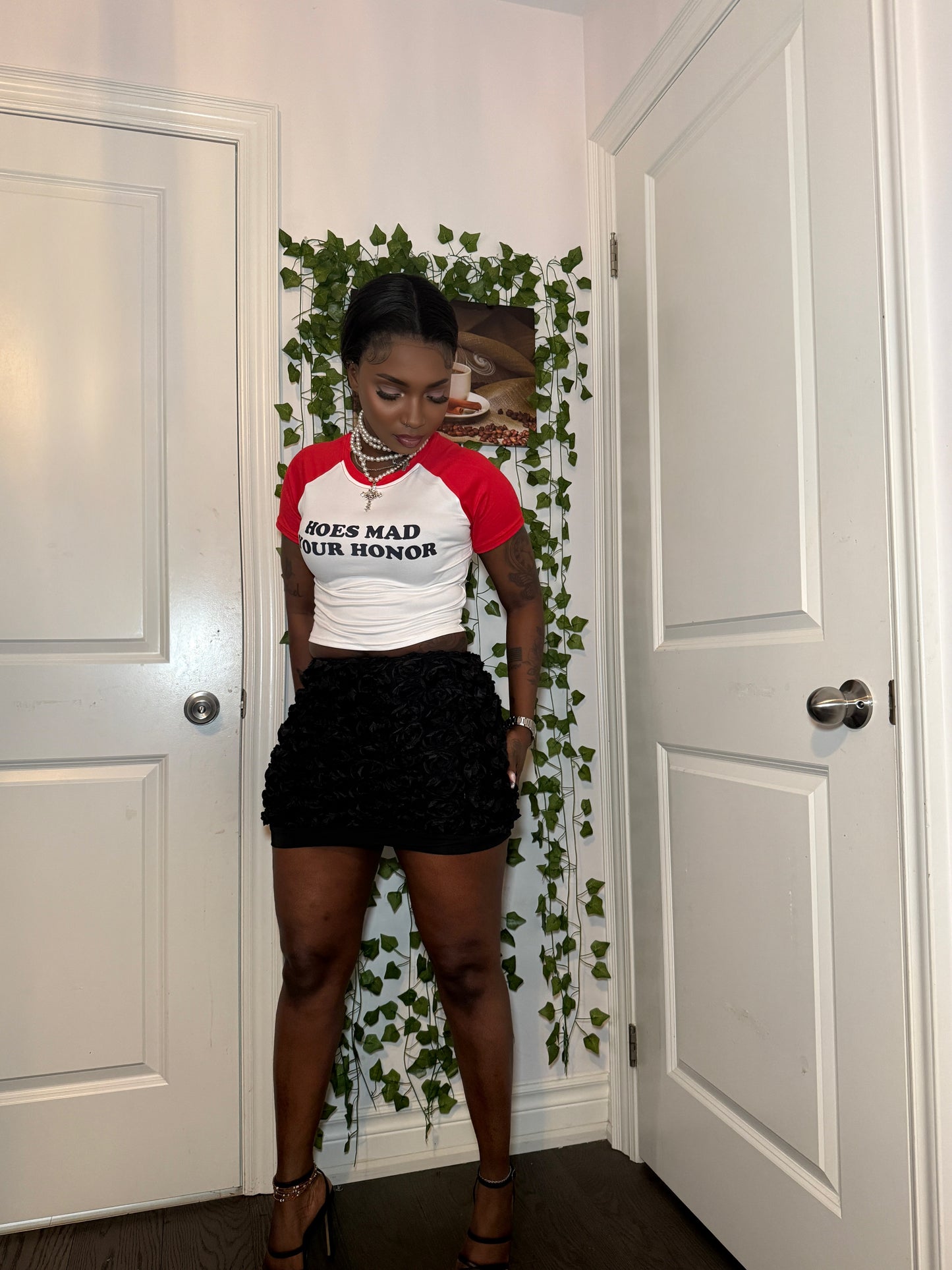 Rosette Bloom Textured Mini Skirt